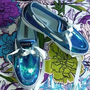 Sperry "Bahama" Blue Sequin Boat Shoes